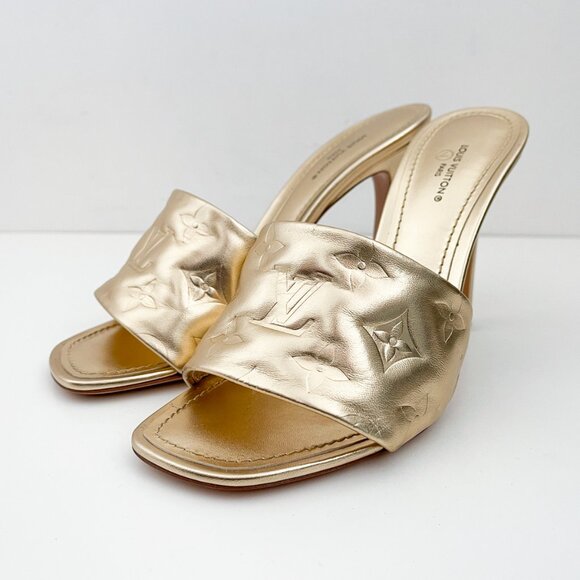 Louis Vuitton Revival Mule Monogram Gold Metalic Heel Padded Heels Sandals - Picture 6 of 14